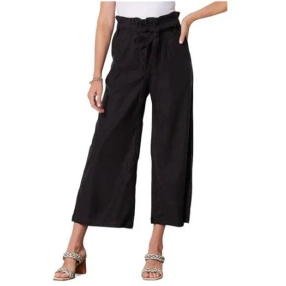 NWT Evereve Matty M Paper Bag Waist Wide Leg Crop Pants Black M - Picture 1 of 8